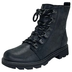 Sorel Lennox Lace Up Waterproof Black Leather Womens Ankle Boots Size 5M